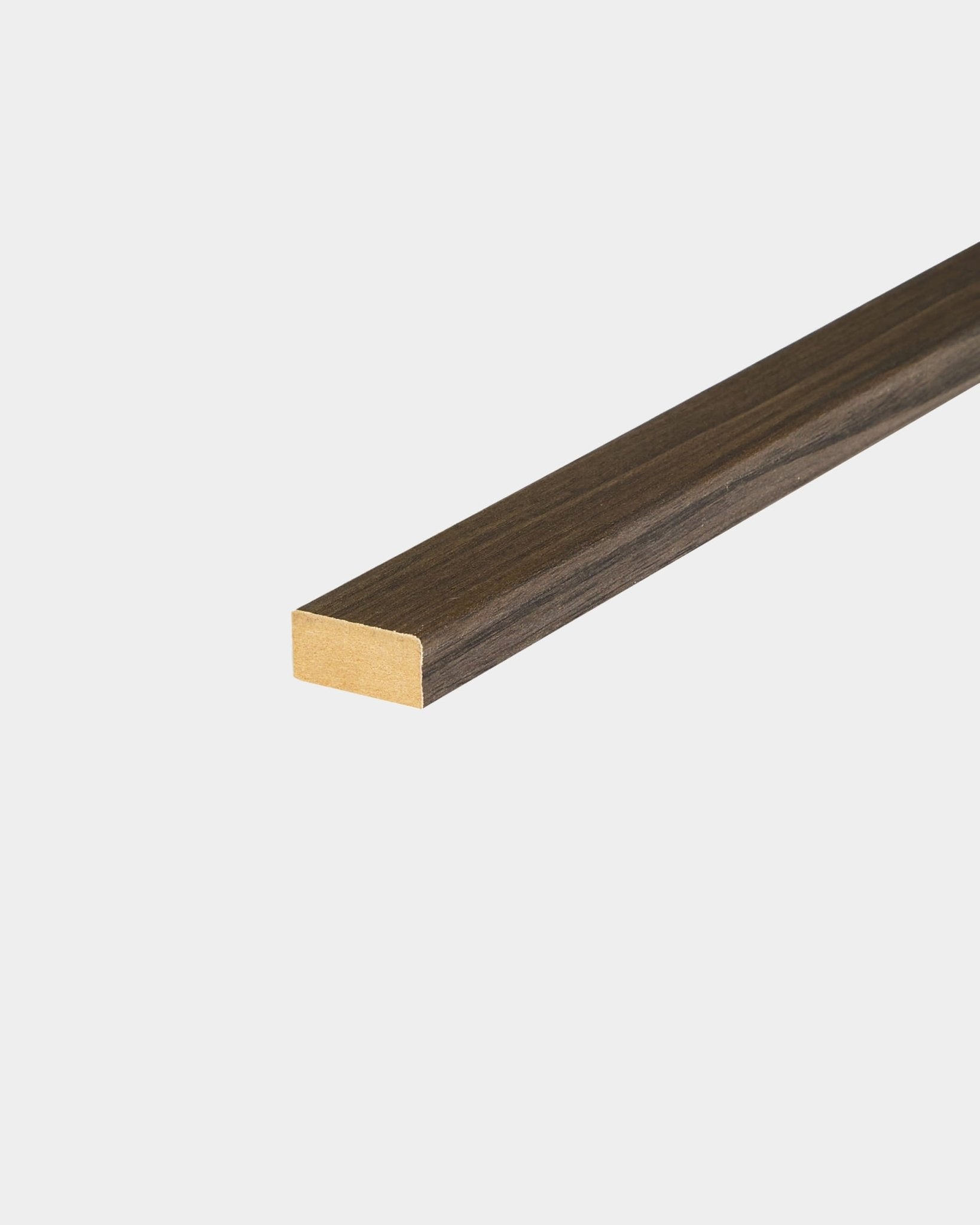 Akupanel Lamella by WoodUpp, a rectangular dark brown acoustic wood slat, displayed on a plain white background for installation or panel assembly.